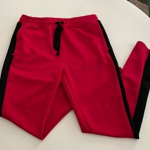 Rebel Minds Red Joggers with Black Bold Stripes- pockets- drawstring waist-M